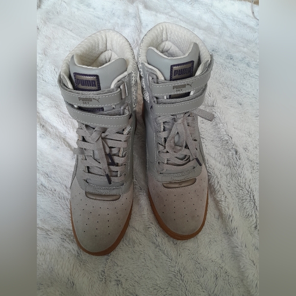 Puma Sky II Contact Hi Top Shoes Grey Suede High Double Strap Women’s Size 9.5 - Picture 2 of 11